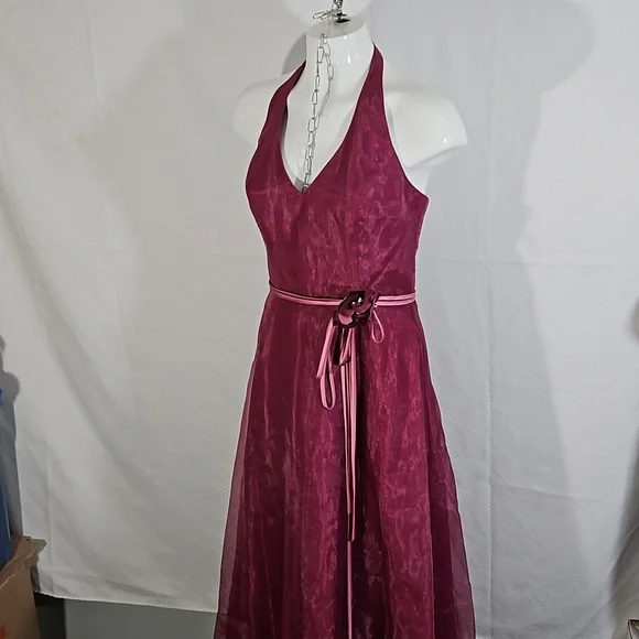 David's Bridal | Dresses | Davids Bridal Burgundy Formal Midi Halter Dress  Wdouble Ribbon Tienewsz 8 | Poshmark